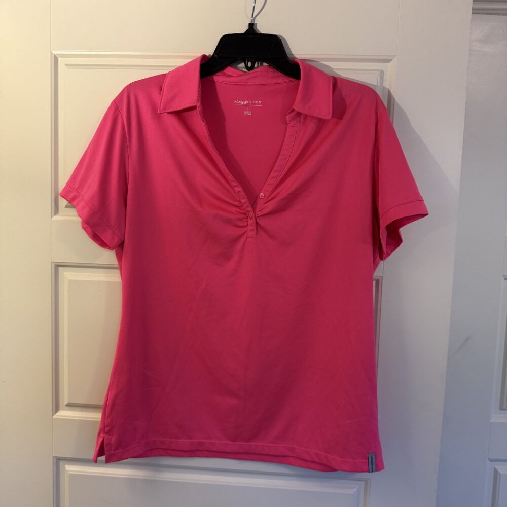 Maggie Lane Pink Polo Shirt Lightweight Stretchy Activewear Short Sleeves Size L - Picture 7 of 8